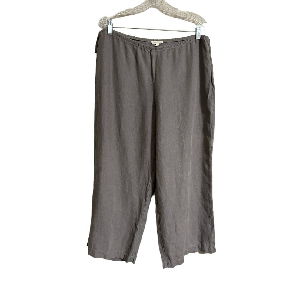 Eileen Fisher Gray Linen Wide Leg Pants Large